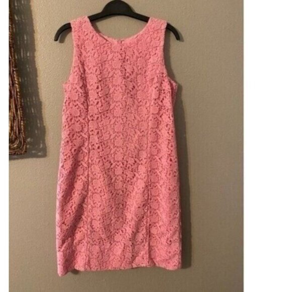 Talbot's Dress Pink 6 Small All Cotton Lace Sheath Sleeveless Classic Summer - Picture 6 of 8